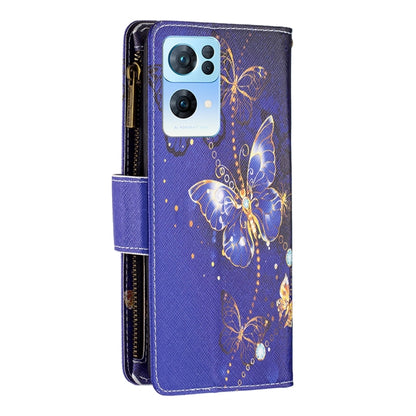 For OPPO Reno7 5G Global Colored Drawing Pattern Zipper Horizontal Flip Phone Leather Case(Purple Butterfly) by buy2fix