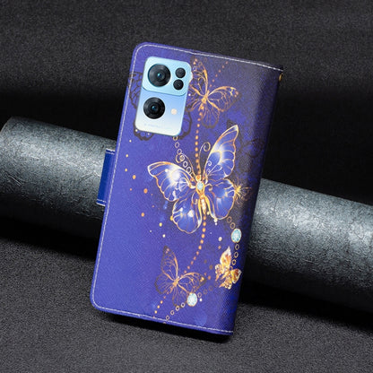 For OPPO Reno7 5G Global Colored Drawing Pattern Zipper Horizontal Flip Phone Leather Case(Purple Butterfly) by buy2fix