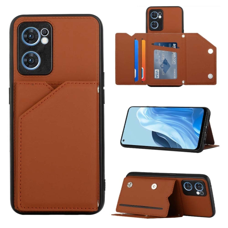 For OPPO Reno7 5G Skin Feel PU + TPU + PC Phone Case(Brown) by buy2fix