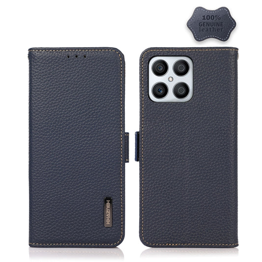 For Honor X30i / Play6T Pro / X8 KHAZNEH Side-Magnetic Litchi Genuine Leather RFID Phone Case(Blue) - Honor Cases by buy2fix | Online Shopping UK | buy2fix