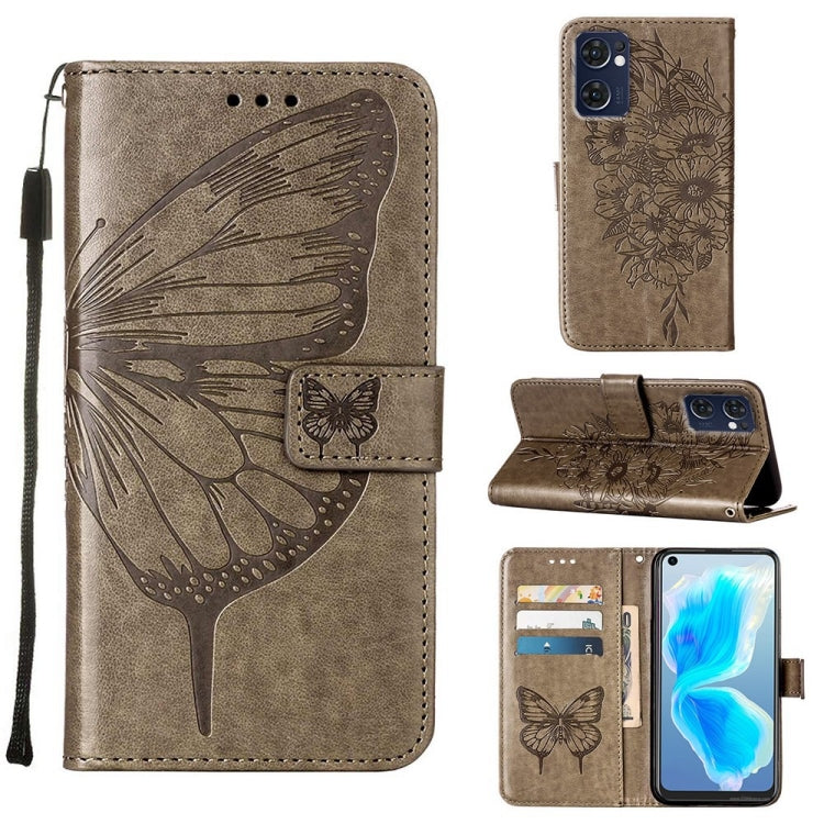 For OPPO Reno7 5G Global/Find X5 Lite Embossed Butterfly Leather Phone Case(Grey) by buy2fix