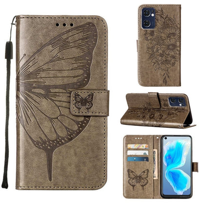 For OPPO Reno7 5G Global/Find X5 Lite Embossed Butterfly Leather Phone Case(Grey) by buy2fix