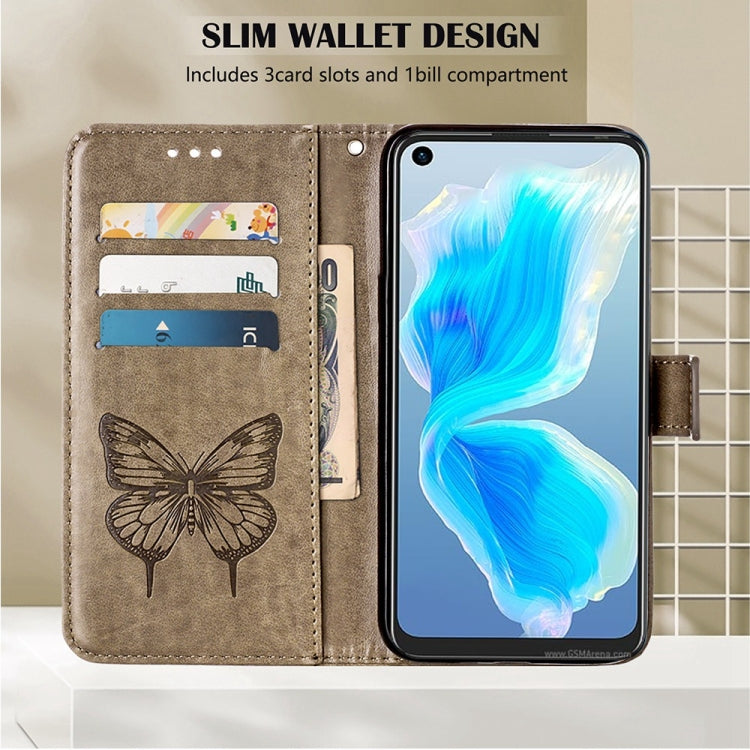 For OPPO Reno7 5G Global/Find X5 Lite Embossed Butterfly Leather Phone Case(Grey) by buy2fix