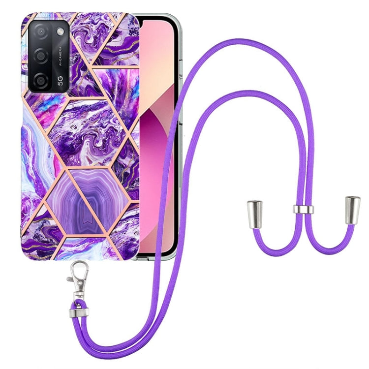 For OPPO A53s 5G / A55 5G / A54 4G / A16 Electroplating Splicing Marble TPU Phone Case with Lanyard(Dark Purple) by buy2fix