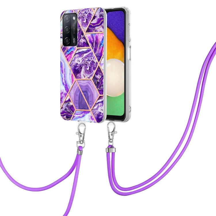 For OPPO A53s 5G / A55 5G / A54 4G / A16 Electroplating Splicing Marble TPU Phone Case with Lanyard(Dark Purple) by buy2fix