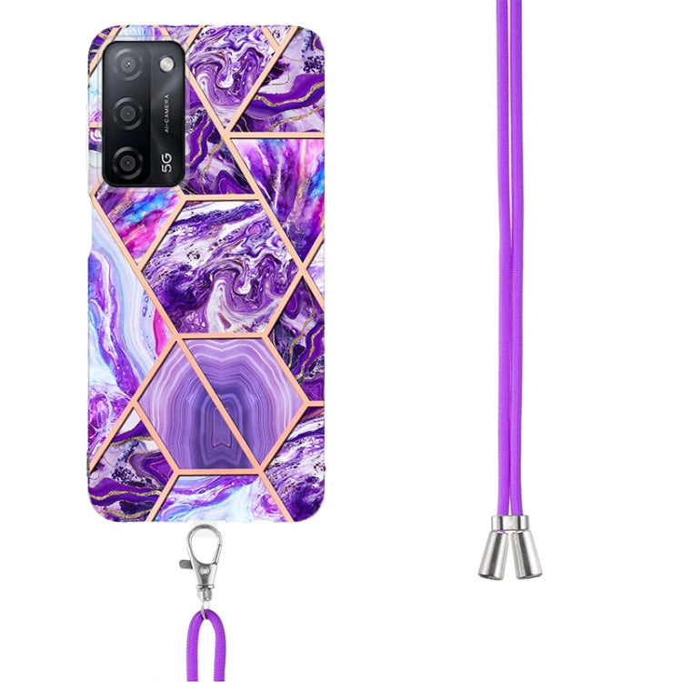 For OPPO A53s 5G / A55 5G / A54 4G / A16 Electroplating Splicing Marble TPU Phone Case with Lanyard(Dark Purple) by buy2fix