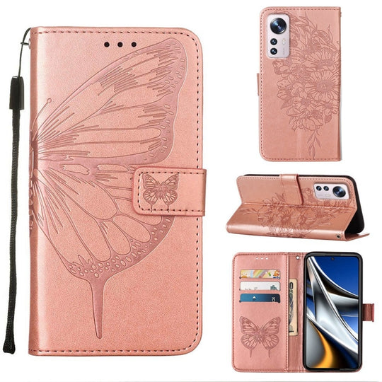 For Xiaomi 12 Pro Embossed Butterfly Leather Phone Case(Rose Gold)