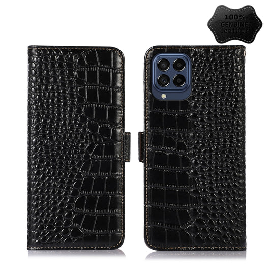 For Samsung Galaxy M53 5G Crocodile Top Layer Cowhide Leather Phone Case(Black) - Galaxy Phone Cases by buy2fix | Online Shopping UK | buy2fix