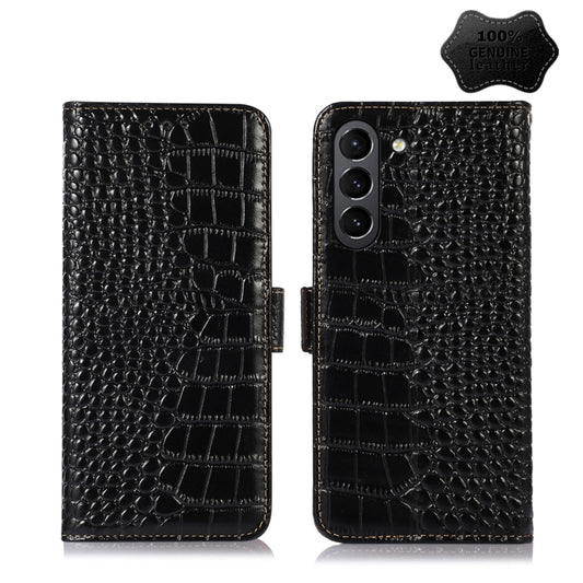 For Samsung Galaxy S21 FE 5G Crocodile Top Layer Cowhide Leather Phone Case(Black) - Galaxy Phone Cases by buy2fix | Online Shopping UK | buy2fix