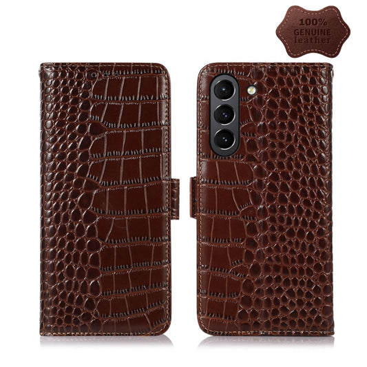 For Samsung Galaxy S21 FE 5G Crocodile Top Layer Cowhide Leather Phone Case(Brown) - Galaxy Phone Cases by buy2fix | Online Shopping UK | buy2fix