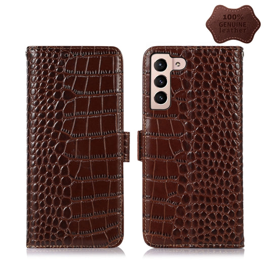 For Samsung Galaxy S22 5G Crocodile Top Layer Cowhide Leather Phone Case(Brown) - Galaxy S22 5G Cases by buy2fix | Online Shopping UK | buy2fix