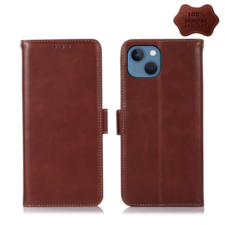 For iPhone 13 Crazy Horse Top Layer Cowhide Leather Phone Case(Brown) - iPhone 13 Cases by buy2fix | Online Shopping UK | buy2fix