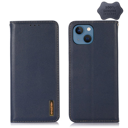 For iPhone 13 KHAZNEH Nappa Top Layer Cowhide Leather Phone Case(Blue) - iPhone 13 Cases by buy2fix | Online Shopping UK | buy2fix