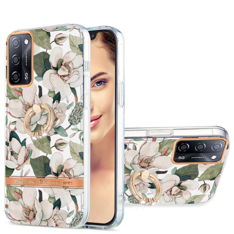 For OPPO A55 5G / A54 4G / A53S 5G / A16 / A54S 4G Ring IMD Flowers TPU Phone Case(Green Gardenia) by buy2fix