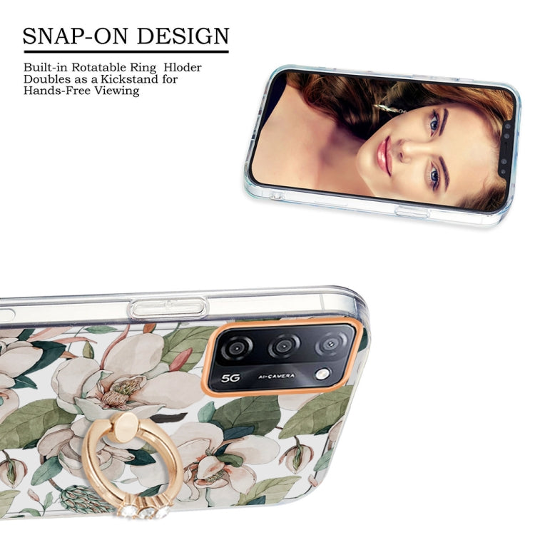 For OPPO A55 5G / A54 4G / A53S 5G / A16 / A54S 4G Ring IMD Flowers TPU Phone Case(Green Gardenia) by buy2fix