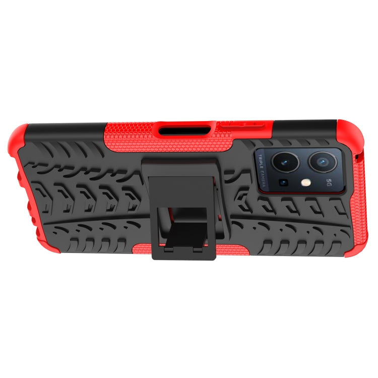 For vivo Y75 / Y55 / T1 5G Tire Texture TPU + PC Phone Case with Holder(Red) - vivo Cases by buy2fix | Online Shopping UK | buy2fix