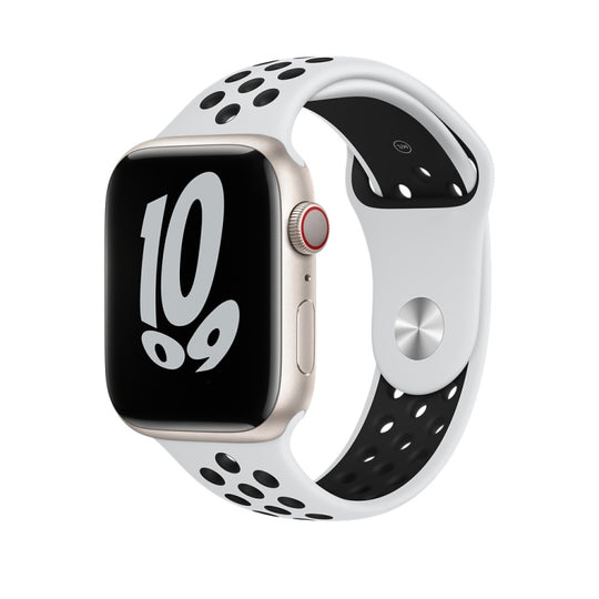 Sport Silicone Watch Band For Apple Watch Series 9&8&7 41mm / SE 3&SE 2&6&SE&5&4 40mm / 3&2&1 38mm(Pure Platinum/Black)