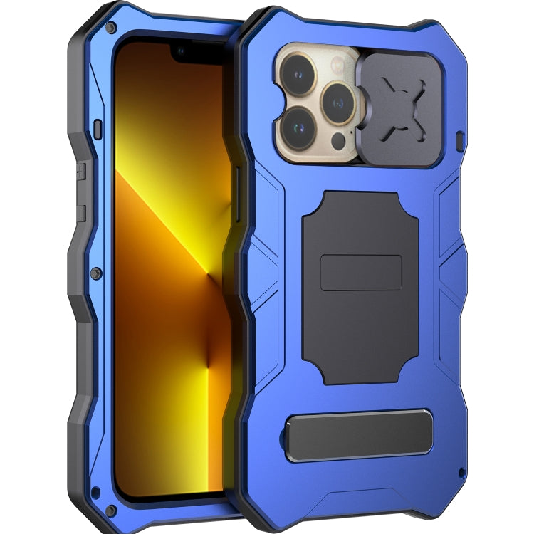 For iPhone 13 Pro Metal + Silicone Sliding Camshield Holder Phone Case (Blue) - iPhone 13 Pro Cases by buy2fix | Online Shopping UK | buy2fix