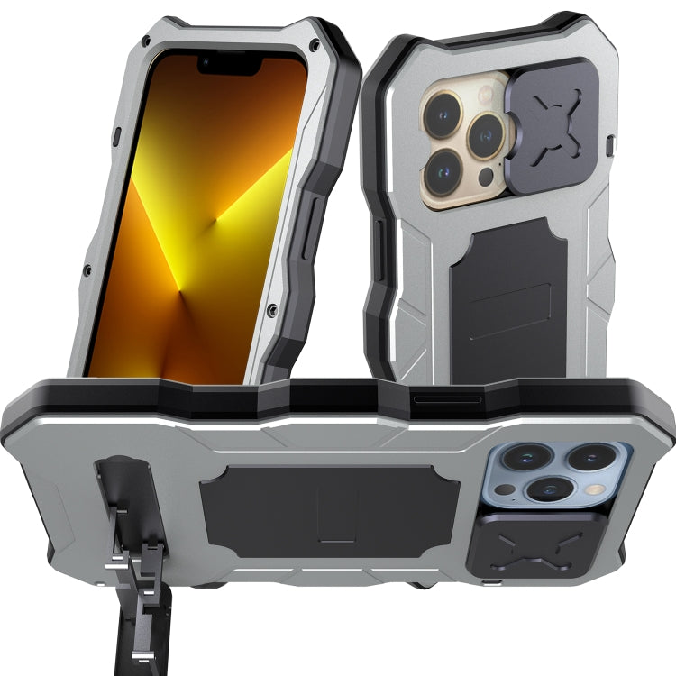 For iPhone 13 Pro Max Metal + Silicone Sliding Camshield Holder Phone Case (Silver) - iPhone 13 Pro Max Cases by buy2fix | Online Shopping UK | buy2fix