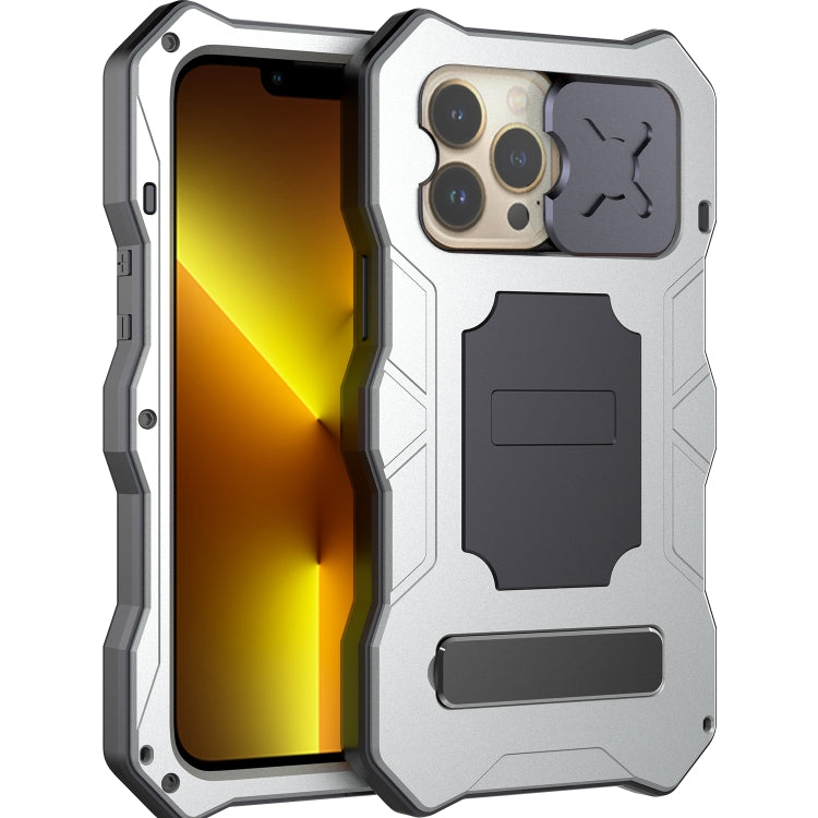 For iPhone 13 Pro Max Metal + Silicone Sliding Camshield Holder Phone Case (Silver) - iPhone 13 Pro Max Cases by buy2fix | Online Shopping UK | buy2fix