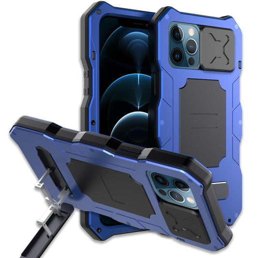 For iPhone 12 / 12 Pro Metal + Silicone Sliding Camshield Holder Phone Case(Blue) - iPhone 12 / 12 Pro Cases by buy2fix | Online Shopping UK | buy2fix