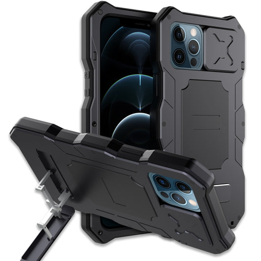 For iPhone 12 / 12 Pro Metal + Silicone Sliding Camshield Holder Phone Case(Black) - iPhone 12 / 12 Pro Cases by buy2fix | Online Shopping UK | buy2fix