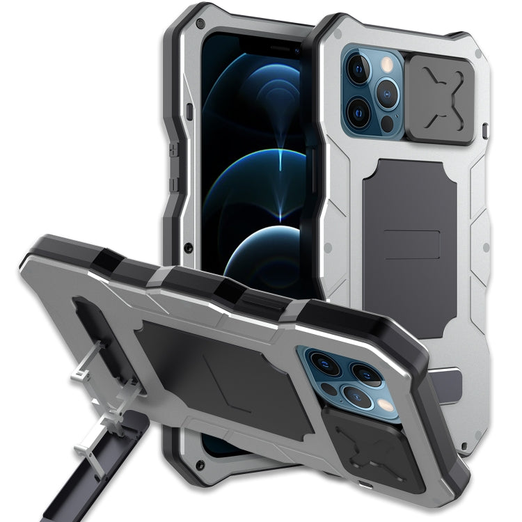 For iPhone 12 / 12 Pro Metal + Silicone Sliding Camshield Holder Phone Case(Silver) - iPhone 12 / 12 Pro Cases by buy2fix | Online Shopping UK | buy2fix