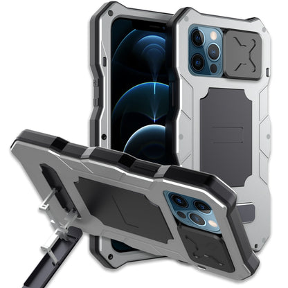 For iPhone 12 / 12 Pro Metal + Silicone Sliding Camshield Holder Phone Case(Silver) - iPhone 12 / 12 Pro Cases by buy2fix | Online Shopping UK | buy2fix