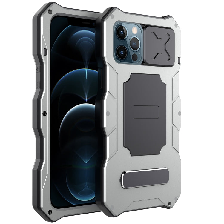 For iPhone 12 / 12 Pro Metal + Silicone Sliding Camshield Holder Phone Case(Silver) - iPhone 12 / 12 Pro Cases by buy2fix | Online Shopping UK | buy2fix