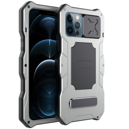 For iPhone 12 / 12 Pro Metal + Silicone Sliding Camshield Holder Phone Case(Silver) - iPhone 12 / 12 Pro Cases by buy2fix | Online Shopping UK | buy2fix