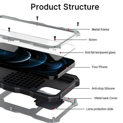 For iPhone 12 / 12 Pro Metal + Silicone Sliding Camshield Holder Phone Case(Silver) - iPhone 12 / 12 Pro Cases by buy2fix | Online Shopping UK | buy2fix