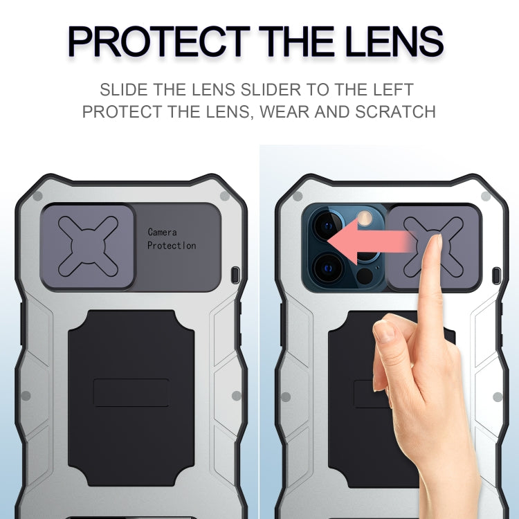 For iPhone 12 / 12 Pro Metal + Silicone Sliding Camshield Holder Phone Case(Silver) - iPhone 12 / 12 Pro Cases by buy2fix | Online Shopping UK | buy2fix