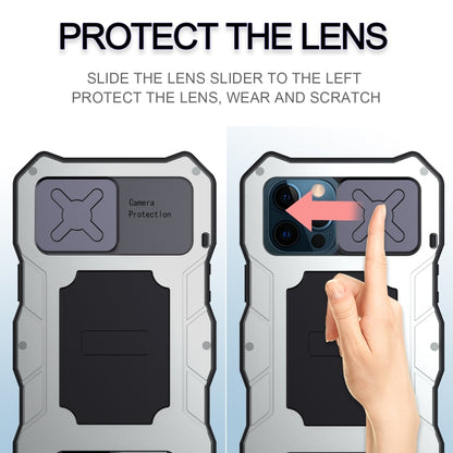 For iPhone 12 / 12 Pro Metal + Silicone Sliding Camshield Holder Phone Case(Silver) - iPhone 12 / 12 Pro Cases by buy2fix | Online Shopping UK | buy2fix