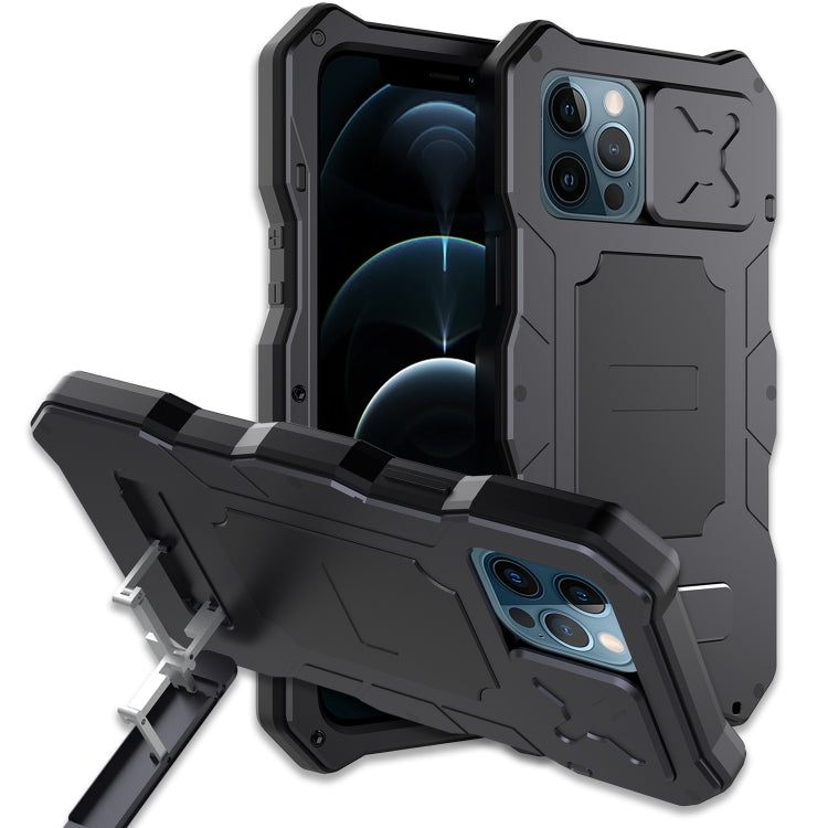 For iPhone 12 Pro Max Metal + Silicone Sliding Camshield Holder Phone Case(Black) - iPhone 12 Pro Max Cases by buy2fix | Online Shopping UK | buy2fix