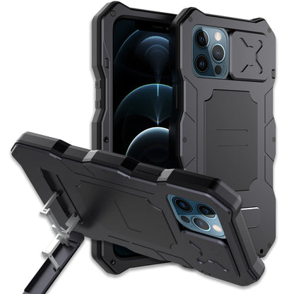 For iPhone 12 Pro Max Metal + Silicone Sliding Camshield Holder Phone Case(Black) - iPhone 12 Pro Max Cases by buy2fix | Online Shopping UK | buy2fix