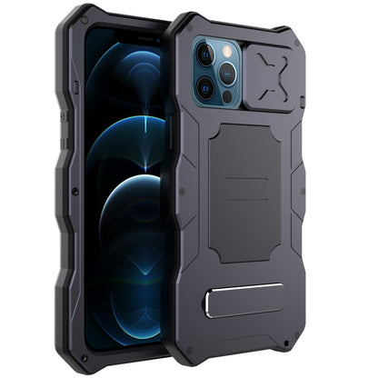 For iPhone 12 Pro Max Metal + Silicone Sliding Camshield Holder Phone Case(Black) - iPhone 12 Pro Max Cases by buy2fix | Online Shopping UK | buy2fix