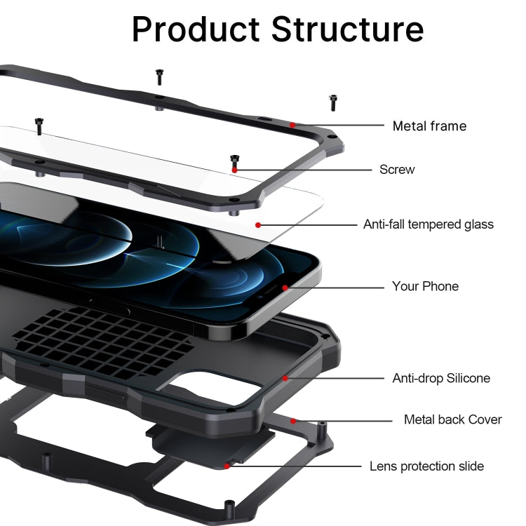 For iPhone 12 Pro Max Metal + Silicone Sliding Camshield Holder Phone Case(Black) - iPhone 12 Pro Max Cases by buy2fix | Online Shopping UK | buy2fix