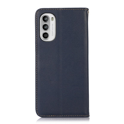 For Motorola Moto G52 4G KHAZNEH Nappa Top Layer Cowhide Leather Phone Case(Blue) - Motorola Cases by buy2fix | Online Shopping UK | buy2fix