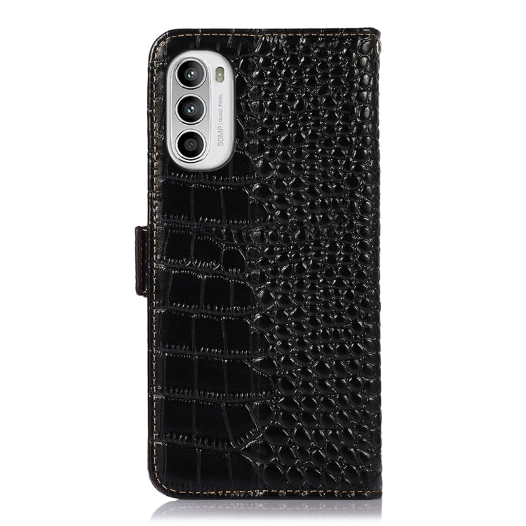 For Motorola Moto G52 4G Crocodile Top Layer Cowhide Leather Phone Case(Black) - Motorola Cases by buy2fix | Online Shopping UK | buy2fix
