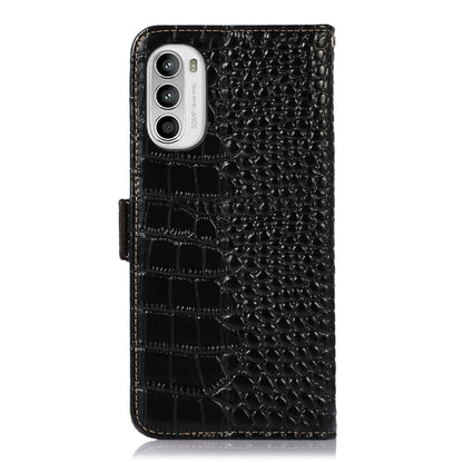 For Motorola Moto G52 4G Crocodile Top Layer Cowhide Leather Phone Case(Black) - Motorola Cases by buy2fix | Online Shopping UK | buy2fix