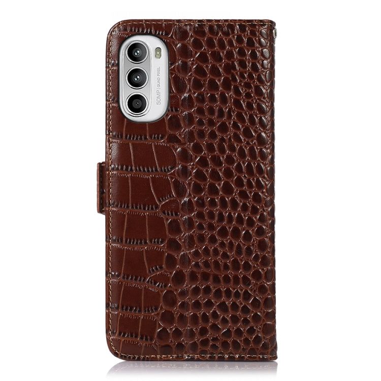 For Motorola Moto G52 4G Crocodile Top Layer Cowhide Leather Phone Case(Brown) - Motorola Cases by buy2fix | Online Shopping UK | buy2fix