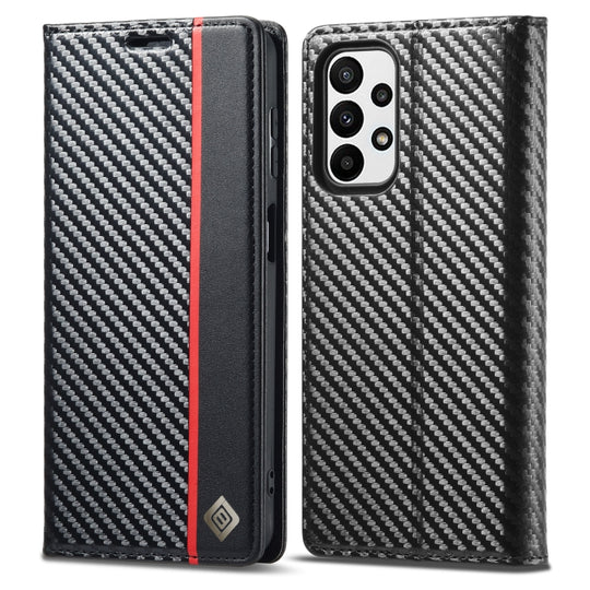 For Samsung Galaxy A23 5G LC.IMEEKE Carbon Fiber Horizontal Flip Leather Phone Case(Vertical Black)