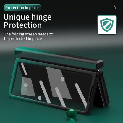 For Samsung Galaxy Z Fold3 5G Gradient Color Hinge Flip Phone Case With Film(Black Green) - Galaxy Phone Cases by buy2fix | Online Shopping UK | buy2fix