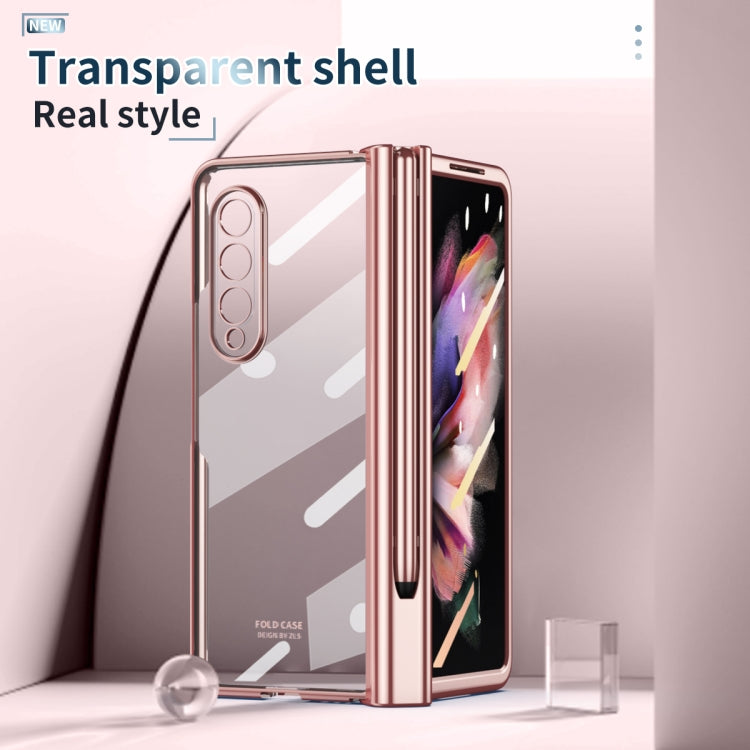 For Samsung Galaxy Z Fold3 5G 360 Full Body Electroplating Hinge Phone Case with Stylus(Pink) - Galaxy Phone Cases by buy2fix | Online Shopping UK | buy2fix