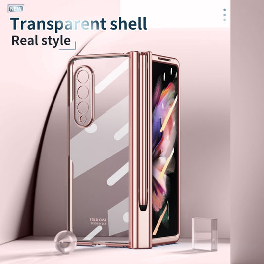 For Samsung Galaxy Z Fold3 5G 360 Full Body Electroplating Hinge Phone Case with Stylus(Pink) - Galaxy Phone Cases by buy2fix | Online Shopping UK | buy2fix