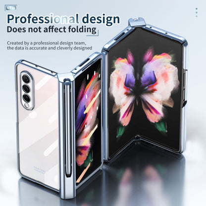 For Samsung Galaxy Z Fold3 5G Electroplating Hinge Phone Case with Stylus(Blue) - Galaxy Phone Cases by buy2fix | Online Shopping UK | buy2fix