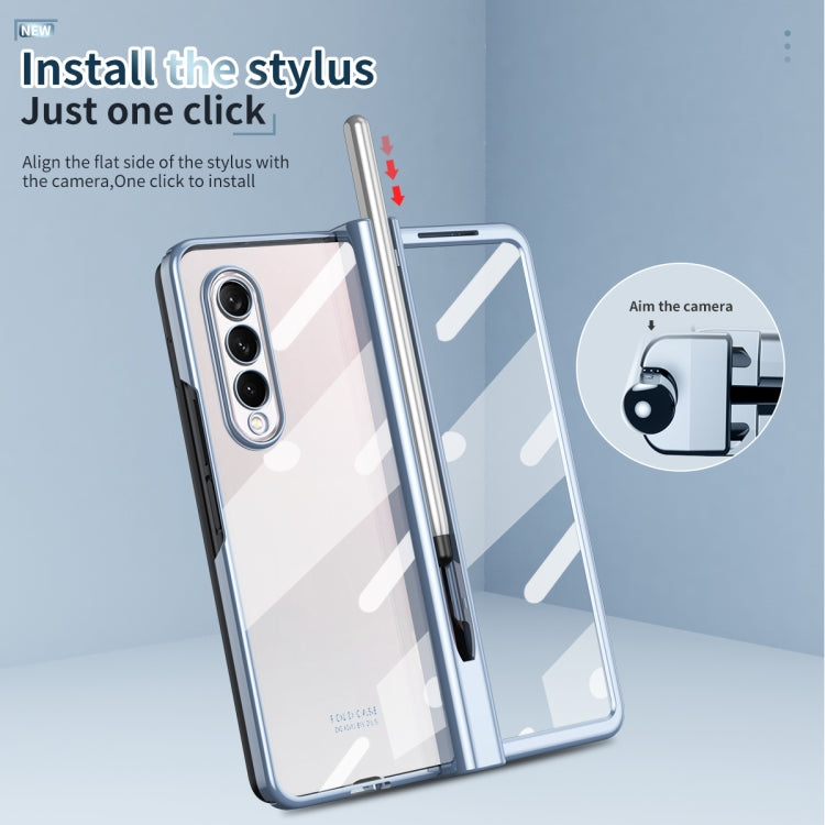For Samsung Galaxy Z Fold3 5G Electroplating Hinge Phone Case with Stylus(Blue) - Galaxy Phone Cases by buy2fix | Online Shopping UK | buy2fix