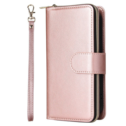 For iPhone 13 mini 9 Card Slots Zipper Wallet Bag Leather Phone Case (Rose Gold) - iPhone 13 mini Cases by buy2fix | Online Shopping UK | buy2fix
