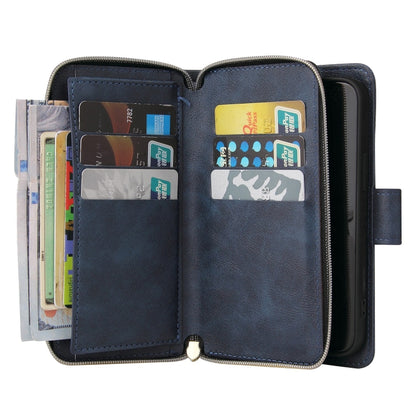 For iPhone 13 9 Card Slots Zipper Wallet Bag Leather Phone Case(Blue) - iPhone 13 Cases by buy2fix | Online Shopping UK | buy2fix