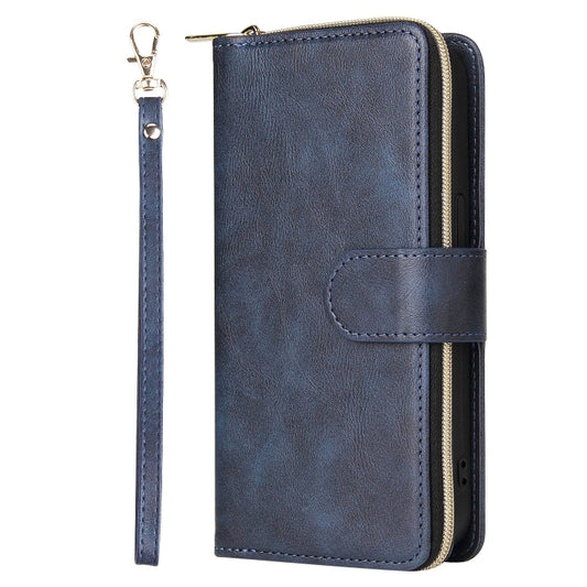 For iPhone 13 Pro Max 9 Card Slots Zipper Wallet Bag Leather Phone Case (Blue) - iPhone 13 Pro Max Cases by buy2fix | Online Shopping UK | buy2fix